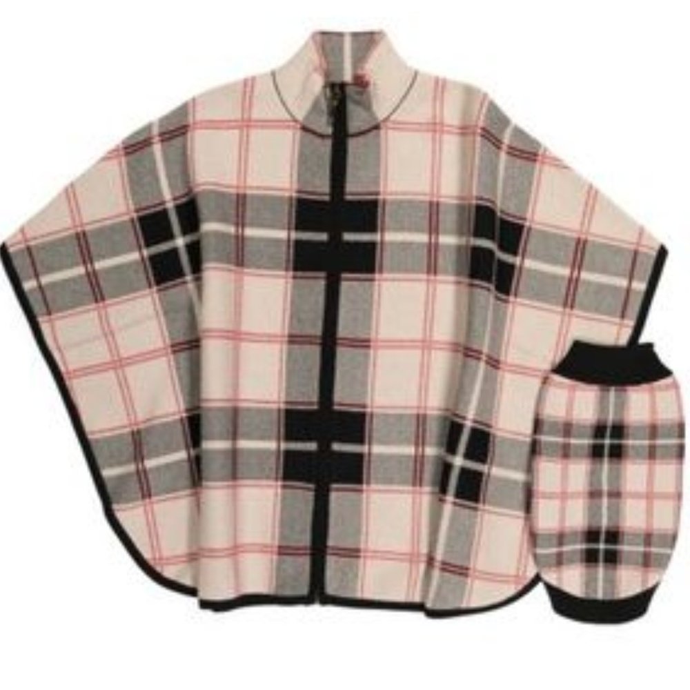 NEW Nicole Miller Buffalo Plaid Poncho With Coordinating Dog Sweater NWT S/M